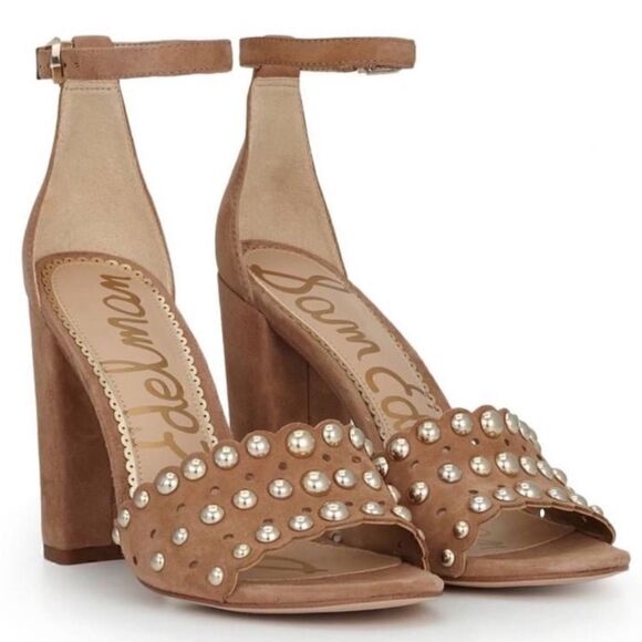 SAM EDELMAN- Women’s Yaria Studded Suede Leather Block Heel Ankle Strap, Size 10 - Picture 1 of 16